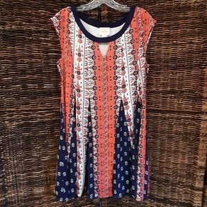Anthropologie Maeve Floral Mini Dress Cap Sleeves Stripes Tassels Medium Petite